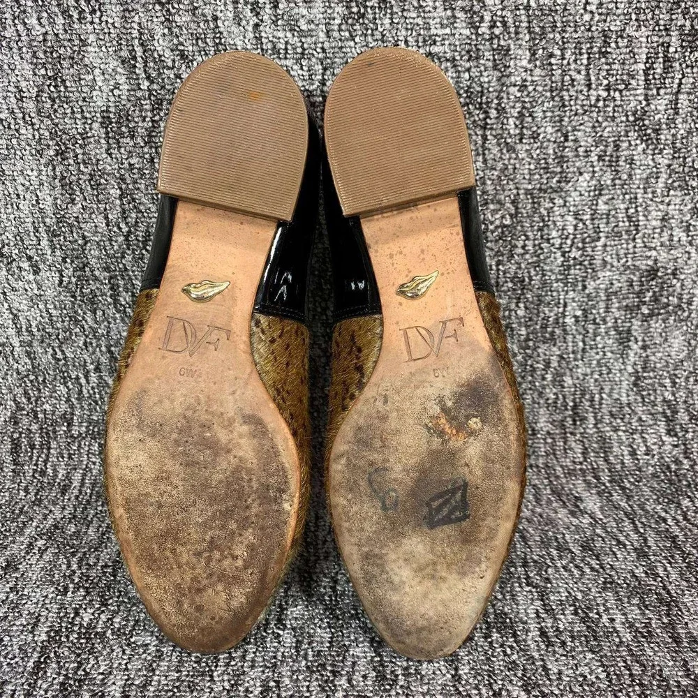 Diane von Furstenberg Kasia Loafer Pumps Womens 6W Brown Python Calf Hair Patent